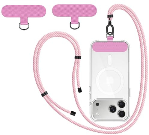 New&Teck Cordon Téléphone Portable avec 2 Patchs, Lanière de Téléphone 1m60 Résistant, Ajustable, Elégant compatible avec tous les Smartphones