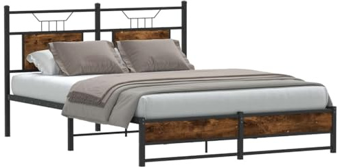 AJJHUUKI Bettgestell ohne Matratze, Raucheiche, 150 x 200 cm, Kingsize, Holz-Möbel, Betten & Zubehör, Betten & Bettrahmen