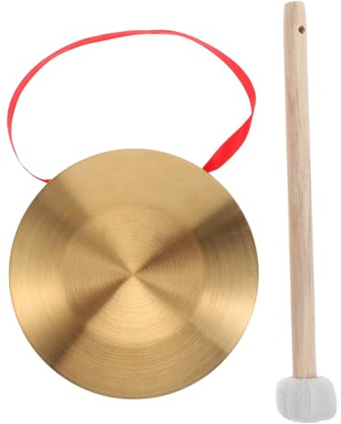 Mikikit Gong Mini de Aleación 15 Cm con Mazo de Madera, Instrumento de Percusión para Niños, Portátil y Resonante, Adecuado para Clases de Música, Decoración Feng Shui y Entretenimiento Familiar