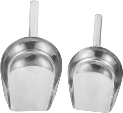 Stainless Steel Kitchen Shovel 2pcs Handy Measuring Food Scoop | Grain Shovel, Ice Cube Shovel, Powder and Legume Use, Silver Finish, Wear-resistant Sturdy Build for Home