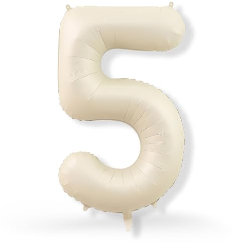 FUNXGO XXL Zahl 5 Folienballon Champagner ca. 100cm – Riesen Zahlen Luftballon – Helium & Luftfüllung – Große Ballon Zahl für Geburtstag, Hochzeit & Party Deko - Folienballon 5 Champagner