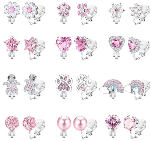 Kakonia Boucles d'Oreilles Clip Femme Fille Hypoallergéniques Boucle Oreille Sans Trou Papillon Arc-en-ciel Fleur Perle Étoile Bijoux Fille-pearl