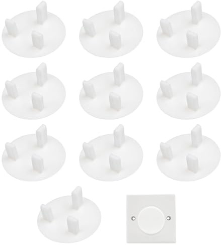 10 Pcs Plug Socket Covers UK, Child Safety Plug Socket Covers UK, 3 Pin Plastic Outlet Plugs Cover for Sockets, Home & School (White)