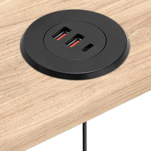 Oeillet de port USB - Abs + PC 5V 2.1A | Chargeur de canapé de chevet encastré à trou rond, station de prise pour table de canapé avec 1 type C et 2 ports d'alimentation USB pour téléphones mobiles, t