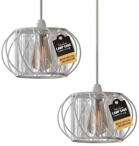 2Pcs Modern Crystal Glass White Light Shade Height 10 cm, Width 18cm Easy Fit Metal Hanging Ceiling Pendant Light Fixtures Chandelier Light Fitting Lamp Cage for Hallway Dining