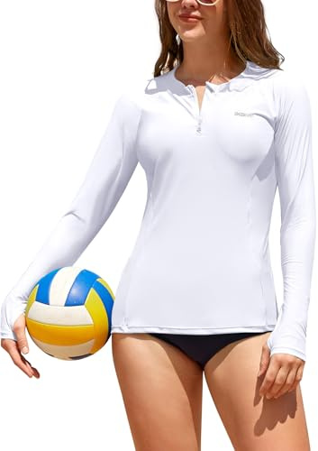 SHEKINI Haut de Maillot de Bain Femme à Manches Longues Tee Shirt Rashguard Demi-Fermeture Éclair Séchage Rapide Natation Surfing