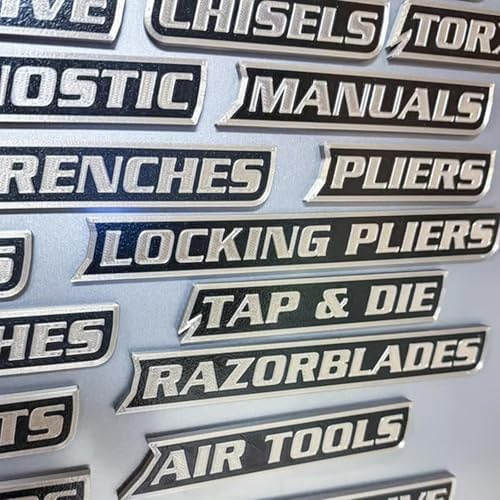 12-pack med magnetiska verktygslådor, etiketter med 3D-tryck, allmän verktygslåda, organisera tillbehör, återanvändbara etiketter för stålverktygslådor, vagnar, lådor och skåp (svart)