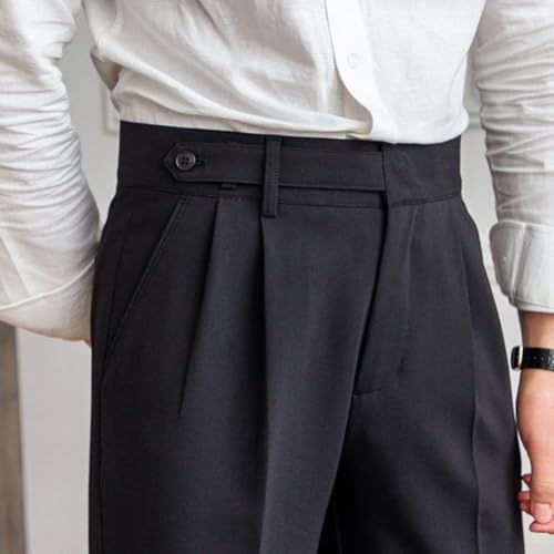 Pantalones de pierna recta de cintura alta estilo italiano para hombre, pantalones de traje de poliéster de color sólido para negocios casual, ropa de calle de Inglaterra, ropa de vacaciones