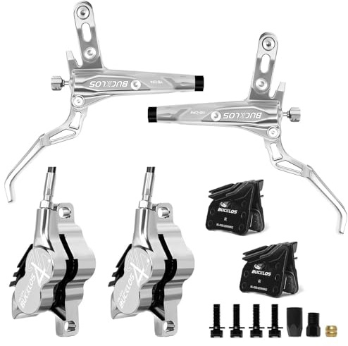 AEYINO Hydraulic Disc Brake Set 4 Pistons Left Front 850 Right Rear 1550 | Hydraulic Brakes with Lever with Caliper Ceramic Brake Pad Fit Mountain Bike Suitable for mountain roads and gravel tracks