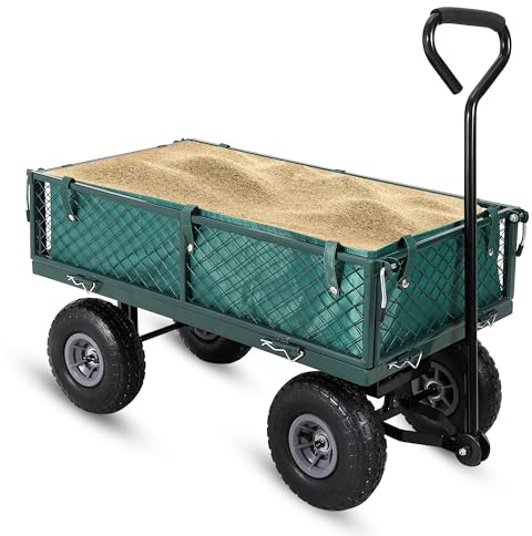 GarveeTech Gartenwagen Schwerlast 500 Lbs Bollerwagen Transportwagen Grün | Klappbar; 10 Luftreifen; Abnehmbare Seitenwände; Ziehgriff; Hof; Landwirtschaft; Outdoor; Vielseitig; Robust; Grau; Stabil