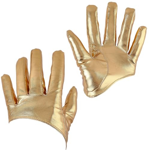 CALFOVERA 1 Paar Goldene Kurze PU Leder Handschuhe Halber Handfläche Lederhandschuhe Für Damen Gothic Cosplay Zubehör Modisches Kostüm Weiche Kunstleder Fahrhandschuhe Für Mädchen Halloween Party