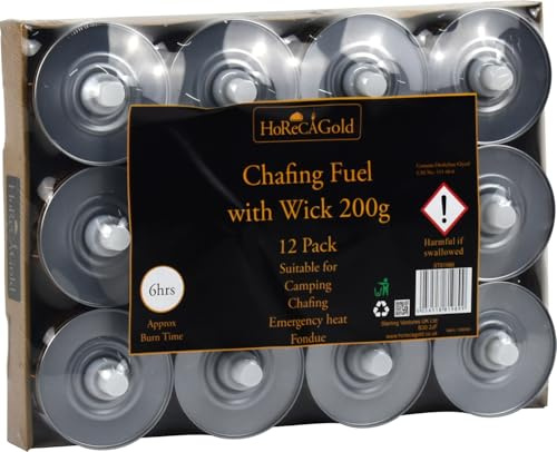 Portable Bio Ethanol Fuel Can for Chafing, Cooking, Heating 12pk (200g with wick (approx 6 hrs))