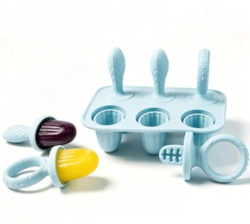 LAIVIYA Molde Helado Bebe, 6x 17ml Moldes Helados Silicona Libre De BPA, | Moldes Helados Con Palos Dentición, Ideal Para Bebe Manos Pequeñas (Azul)