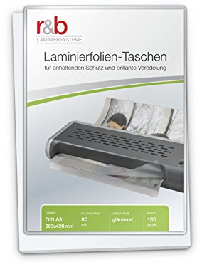 r&b FT-A3-80 lamineringsfolie A3, 303 x 426 mm, 2 x 80 mikron, 100 stycken, glänsande