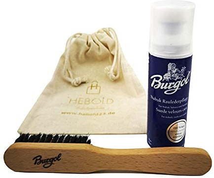 Profi Schuhpflegeset mit Burgol Nubuk Raulederpflege und Wildlederbürste: Farbe: schwarz