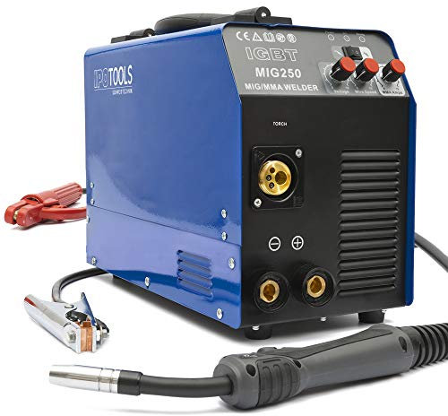 IPOTOOLS MIG-250 4in1 MIG MAG Schweißgerät - Schutzgas Schweissgerät mit 250 Ampere Inverter FLUX/Fülldrahtschweißgerät ohne Gas Elektroden/E-Hand geeignet/Digital/IGBT / 230V / 7 Jahre Garantie