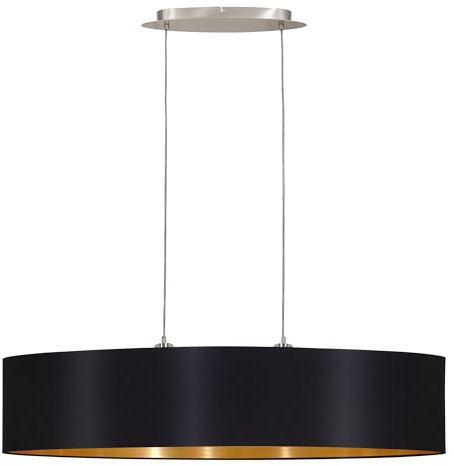EGLO Pendellampe Maserlo, 2 flammige Textil Pendelleuchte | Hängeleuchte oval aus Stahl und Stoff, Farbe: Nickel matt, schwarz, gold, Fassung: E27, L: 100 cm