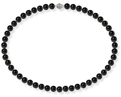 Schmuckwilli Perlenkette für Damen Magnetverschluß - mit schwarzen runden Perlen - Elegante Kette mit Muschelkernperlen für jeden Anlass - die Halskette - Choker Pearl Necklace für Frauen