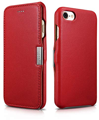 Mobiskin Hülle kompatibel mit Apple iPhone SE 2022 5G, iPhone SE 2020, iPhone 8, iPhone 7, 4.7 Zoll, Handyhülle mit echtem Leder, Case, Schutzhülle, dünne Handy-Tasche, Slim Cover, Rot
