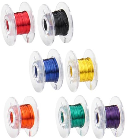 WITTKOWARE Sortiment Kupferlackdrähte, Drahtdurchmesser 0,15mm, 7X 10m Spulen (rot, schwarz, blau, gelb, grün, violett, orange)