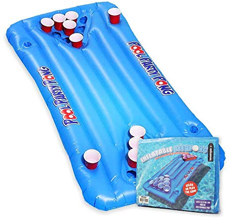 Mikamax Uppblåsbara Beerpong - Uppblåsbar öl Pong – Pool and Beer Pong Set – Blå – XL – 152 cm – Dricksspel – Öl Pong Partybord – Dryckesset