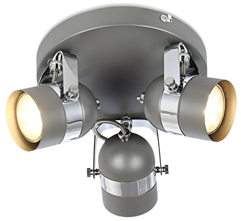 UKEW 3 Way Retro Ceiling Lights - Rotatable Round Base GU10 LED Spotlight Fitting for Lounge Bedroom Dining Room (Grey)