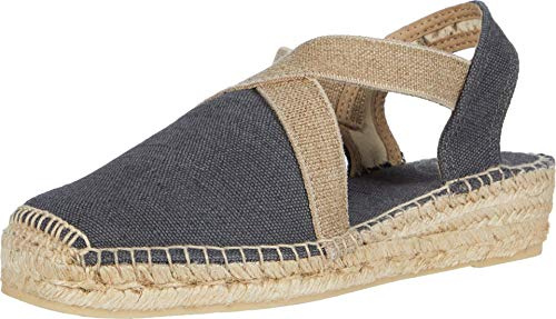 TONI PONS Verdi-V Vegansk espadrille för kvinnor, gjord av bomullstyg., svart, 41 EU