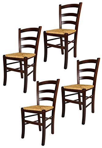 t m c s Tommychairs - Set 4 sillas Venezia para Cocina y Comedor, Estructura en Madera de Haya Color Nuez y Asiento en Paja