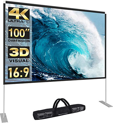 Abdtech Pantalla de proyector de 100 Pulgadas con Soporte, Pantallas de películas portátiles sin Arrugas para Exteriores, 4K Ultra HD, proyecciones Delanteras traseras con Bolsa de Transporte para