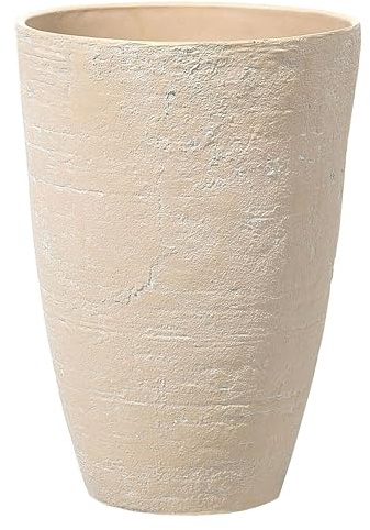 Beliani Haut Cache-Pot Beige en Forme de Vase 43 x 43 x 60 cm Robuste en Pierre et Polyrésine, Pot de Fleurs Idéal pour Extérieur et Intérieur