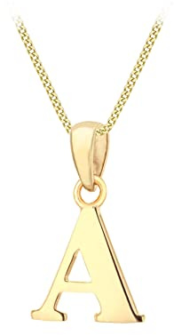 CARISSIMA Women's 9CT Yellow Gold 9.4mm X 16mm Plain 'A' Initial Pendant on 9CT Yellow Gold 25 Diamond Cut Adjustable Curb Chain 41CM/16'-46CM/18' Necklace