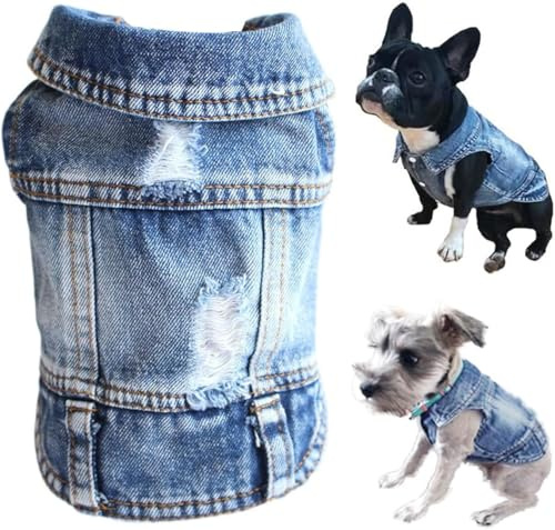 Hunde-Jeansjacke, Haustier-Kleidung, blaues Welpen-T-Shirt, cooles Denim-T-Shirt für kleine und mittelgroße Hunde Katzen, Outfits mit Revers Welpen, Vintage-Kostüm, bequem kühl (S)