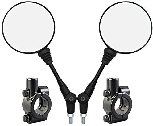 Motorcycle Rearview Mirror, Universal Folding Round Mirror and 10mm Mounting Base for Motorcycles, Scooters, Bicycles