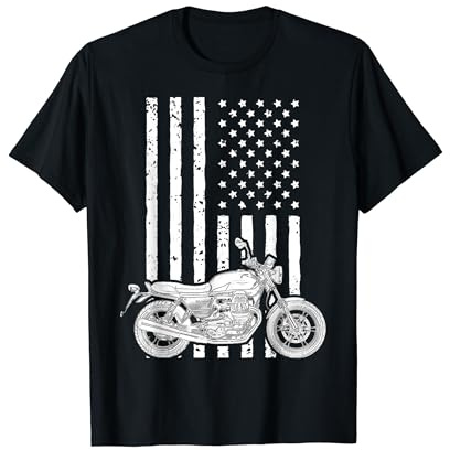 Vintage Motorcycle USA Flag Funny Distressed Motorbike Gift T-Shirt for Women Kids Men