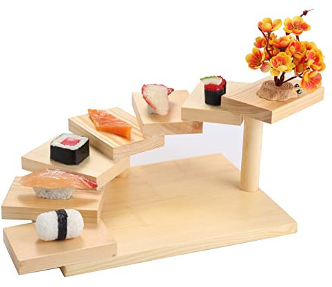 AIZYR Barcos De Puente De Sushi De Cocina De Estilo Japonés - Bandeja De Madera para Servir Barco De Sushi Fuente De Sashimi para Sushi O Aperitivos - Sushi Restaurantware