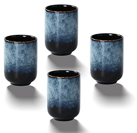 Lxuwbd Juego de té de cerámica grande, taza de té china, taza de café, juego de tazas de té de cerámica mate 4 piezas (gris)