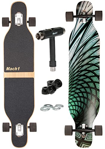 Camber Longboard mit Keramik Kugellager in Flex1 Drop Through Cruiser Freeride Skaten Komplettboard mit T-Tool