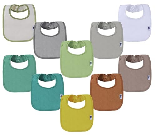 SPINFOX 10 Pack Waterproof Baby Bibs Unisex Cotton Terry Drool Bib, Solid Blank Infant Feeding Bibs, Newborn Bibs for Baby Girl and Boy - Neutral