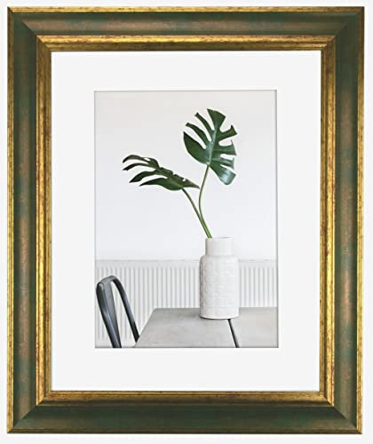 myposterframe Bilderrahmen Echtholz 51 x 76 cm Dysnomia – Edler Barockrahmen für Bilder, Photos & Gemälde – Hoch- & Querformat möglich – Grün Gold