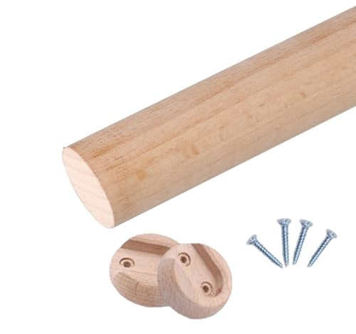 GQQGSHOP 1 PCS Wooden Round Wardrobe Closet Rod for Hanging Clothes Premium Closet Pole Wardrobe Cross- bar Clothes Hanging Rods Natural Wood Wardrobe Closet Rod with End Supports