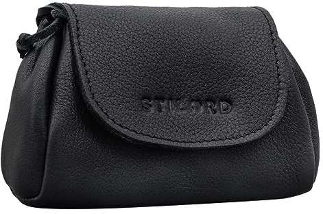 STILORD 'Bronn' Lederbeutel Kleingeld Vintage Kleingeldbörse für Münzen und Scheine Retro Münzbeutel Klein Hochwertiges Säckchen aus Echtleder, Farbe:schwarz