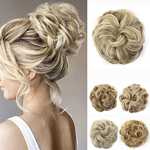 JJstar Large Messy Bun Hair Piece, Curly Wavy Hair Scrunchie for Women | Easy elastic wrap adds fullness and texture to everyday updos; suitable for work, parties, weddings and events