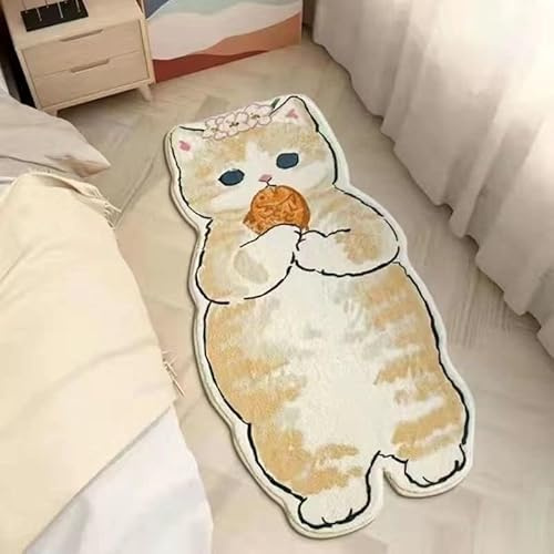 POPUPWAVE Teppich Waschbar für Schlafzimmer 40 x 120 cm, Niedlicher und lustiger Kinder-Teppich, modern, Bedruckt, weiß, unregelmäßige Form für Eingangsbereich（DREI Hunde） (Gefräßige Katze)