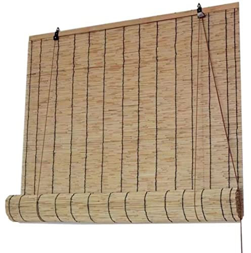 BalkontüR Bambusrollo Aussenbereich Verdunkelungsrollo Fensterrollo Rollo NatüRliches Schilfrollo füR Fenster, Handgewebte NatüRliche Reed Jalousien,Fensterrollo Sonnenschutz ( Size : 64x59in(WxH) )