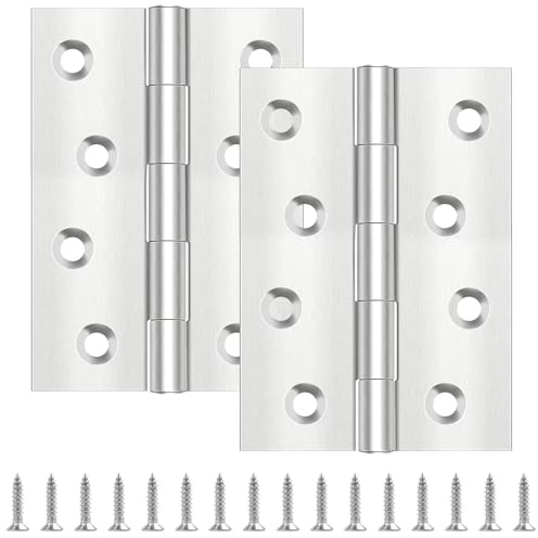 4 Pcs 100mm × 70mm Door Hinges, Leryati Stainless Steel Hinge, Gate Hinges for Wood Door, Shed Butt Hinge for Internal External Doors with 32 Pcs Screws