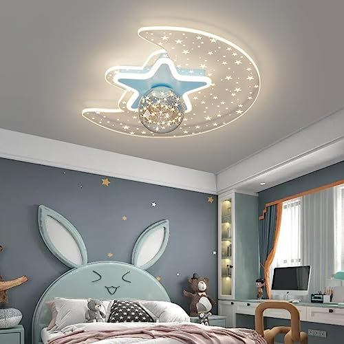 LED Deckenlampen Modern Star Moon Dimmbare Deckenleuchte Mit Fernbedienung Kinderzimmer Kronleuchter Wohnzimmer Lampenschirm aus Glas Für Jungen Mädchen Kinderzimmer Schlafzimmer Hängelampen (Color :