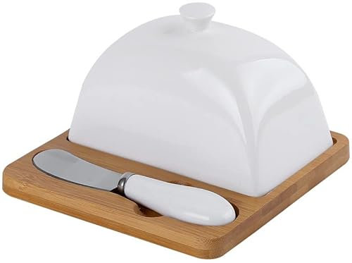 Butter Dish Ceramic Dish Cake with Lid Set Porcelain Wooden Home Dish with Butter Cheese Butter Dessert Knife Butter Box Butter Container