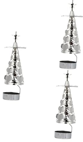 ABOOFAN 3stücke Rotierender Weihnachtsbaum Kerzenhalter Aus Silber Eleganter Tischdeko Für Weihnachten Desktop Ornament Für Festliche Atmosphäre Ohne Kerzen