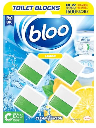 New Bloo Toilet Blocks, Pack of 4, Toilet Limescale Remover Cistern Block, Toilet Cleaner Block with Cleaning and Foaming Action, Toilet Fresheners – Lemon