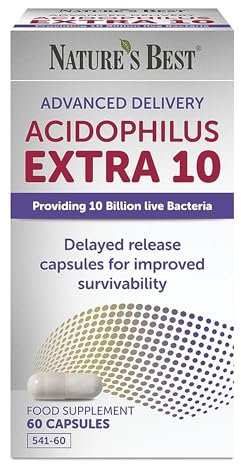 Acidophilus Extra 10 Billion High Strength, Live Bacteria Supplement with Lactobacillus acidophilus and Bifidobacterium, Natural Support for Digestive Health, 60 Delayed Release Capsules, UK Made